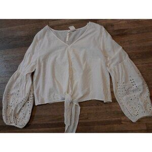 Womens Boho Hippie Festival Romantic Cottagecore Swiss Dot Blouse XL White